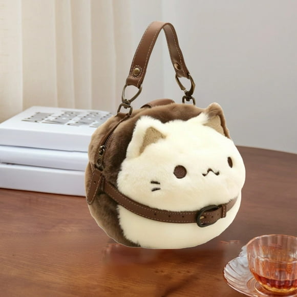 EGNMCR Organization and Storage Cute Fuzzy Small Bag High Value Cartoons Fuzzy Doll Handbag Female Handheld Satchel Over The Shoulder Various Ways To Carry Plush Cat satchel