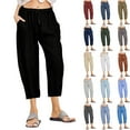 thumbnail image 6 of Chiccall Womens Linen Pants Plus Size 2025 Summer Trendy Casual Elastic Waist Drawstring Wide Leg Capri Pants with Pockets, 6 of 6