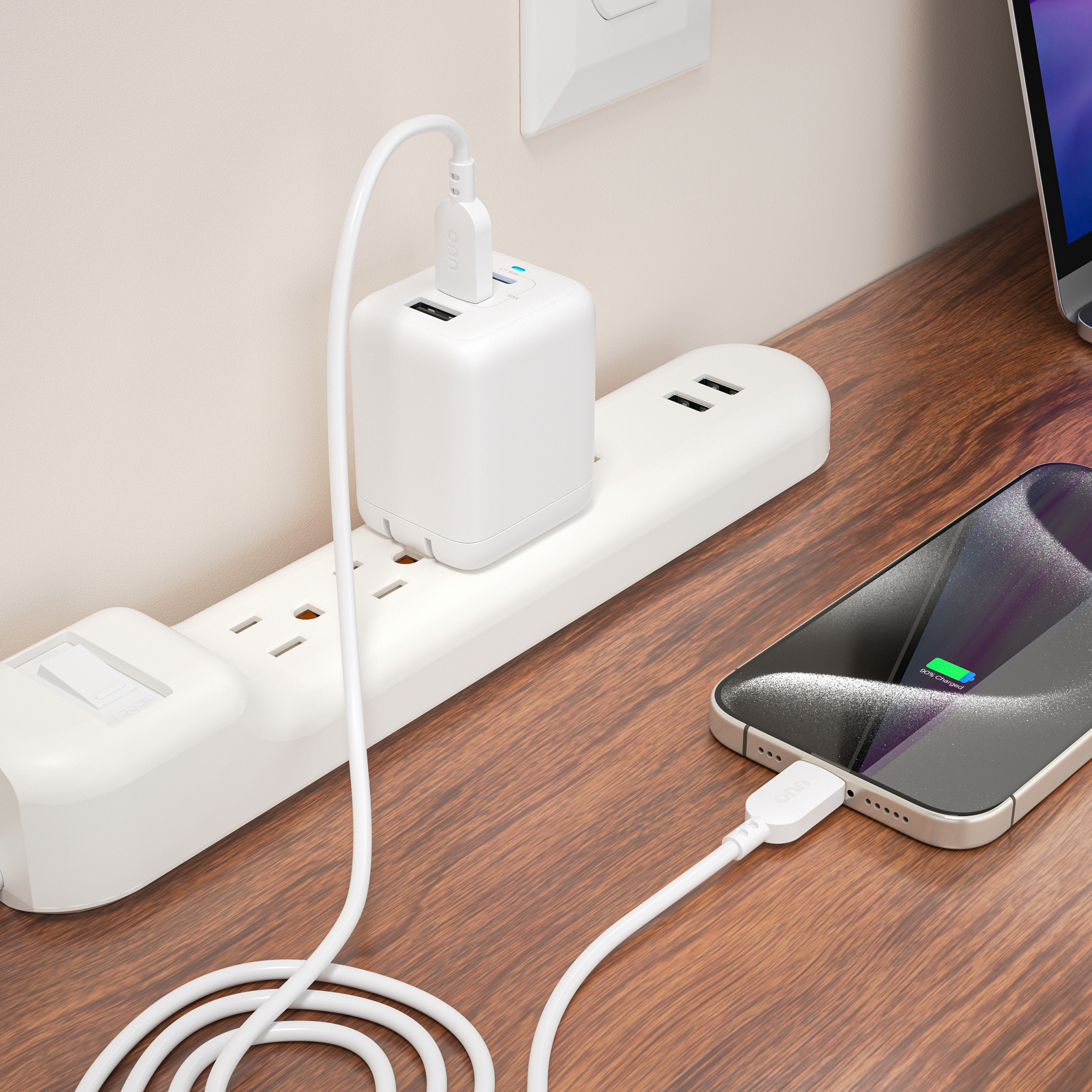 Cargador de pared rápido multipuerto de 62W, USB-C/USB-A, certificado USB-IF, enchufe plegable, blanco 5