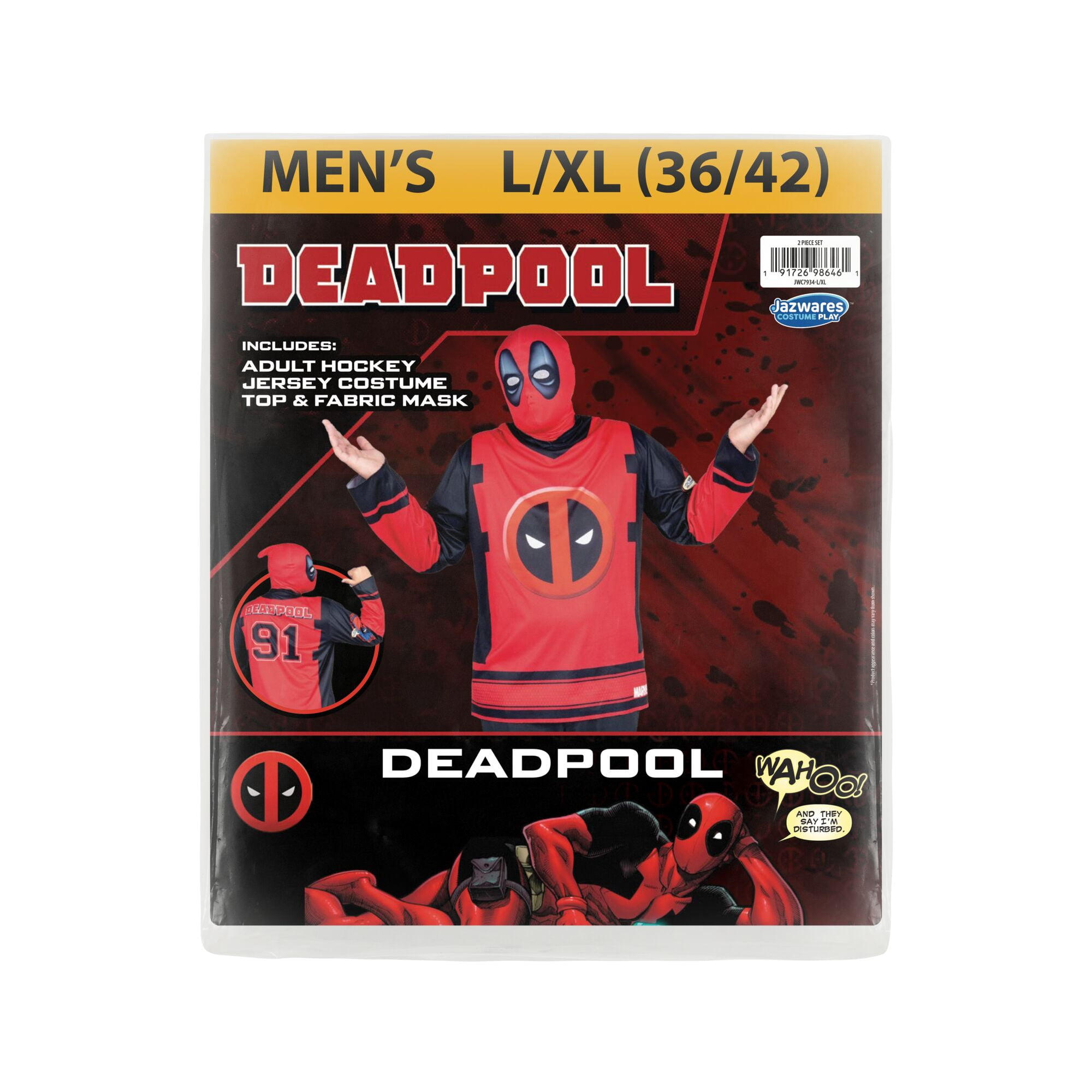 Marvel Deadpool Halloween Costume Top and Mask for Adults, Men's Size L/XL (36-42), by Jazwares