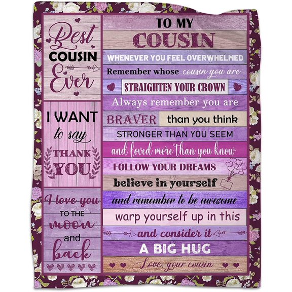 to My Cousin Birthday Gifts Cousin Throw Blanket Cousin Gifts for Women from Cousins Soft Blanket Christmas Thanksgiving New Year 50"x60"(Purple)
