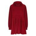 thumbnail image 3 of Baggy Long Sleeve Hoodie Sweatshirt Mini Dress Pleated Plain Cute Pullover Hooded Fall Sports Babydoll Short Dress (Medium, Red), 3 of 5