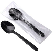 ACDANC Plastic Spoons Disposable Individually Wrapped,100 Count,Reusable Plastic Spoons for Outdoors,Party Supplies,Home,Office Use (Black)