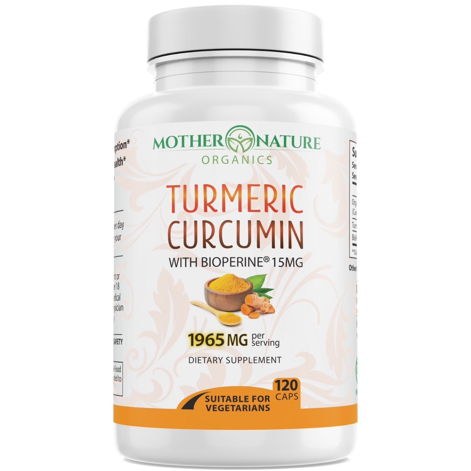 Mother Nature Organics Turmeric Powder Capsules 1,965mg, 120 ct
