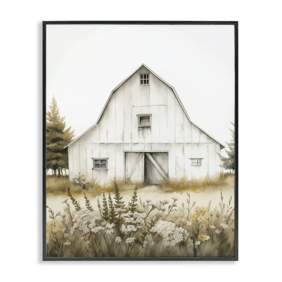 Stupell Industries Blooming Country Barn Garden Buildings & Architecture Painting Black Framed Art Print Wall Art, 11 x 14