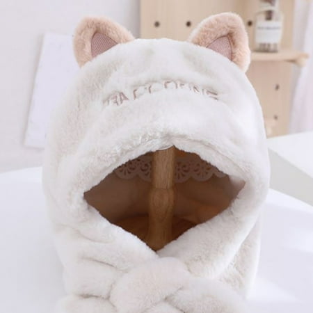 

TOWED22 Christmas Hats For Kids Toddler Boys Girls Winter Hat Scarf Warm Plush Thick Ear Protection Hat Integrated Hat Fox Ears Black