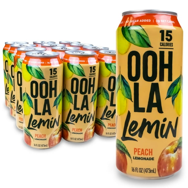 Ooh La Lemin Lemonade (Peach, 12 Pack) Low Calorie, Zero Added Sugar, 3 Net Carbs