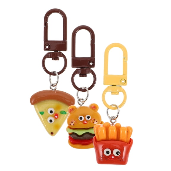 OFFIGAM 3Pcs Cute Food Pendant Set Hamburger Pizza French Fries Simulation Keyrings For Food Party Favors