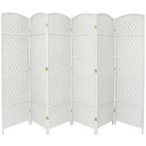 7 ft. Tall Faux Rattan Fiber Diamond Weave Privacy Screen Room Divider - White - 6 Panels