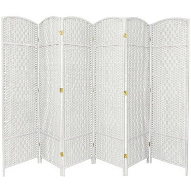 7 ft. Tall Faux Rattan Fiber Diamond Weave Privacy Screen Room Divider - White - 6 Panels