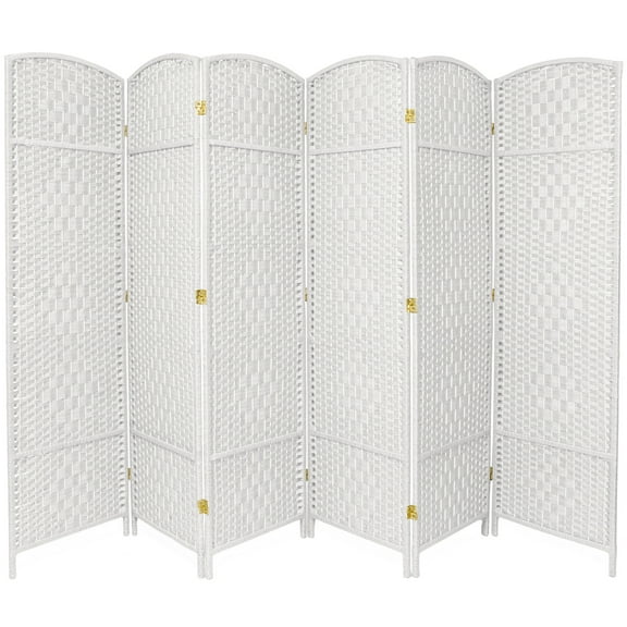 7 ft. Tall Faux Rattan Fiber Diamond Weave Privacy Screen Room Divider - White - 6 Panels