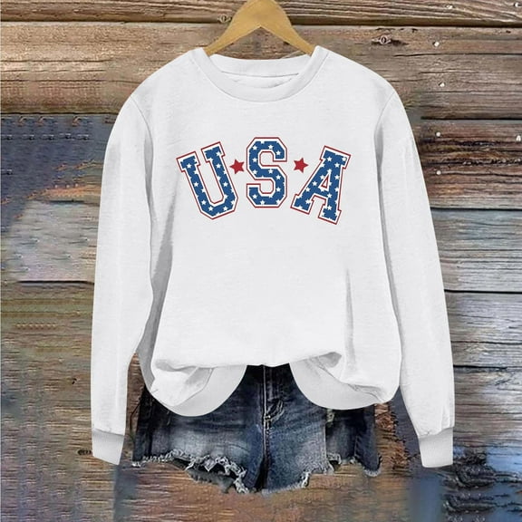 BSDJILFG USA Sweatshirts for Women,Long Sleeve Patriotic Crewneck Oversized Sweatshirts,Birthday Gifts for Friends