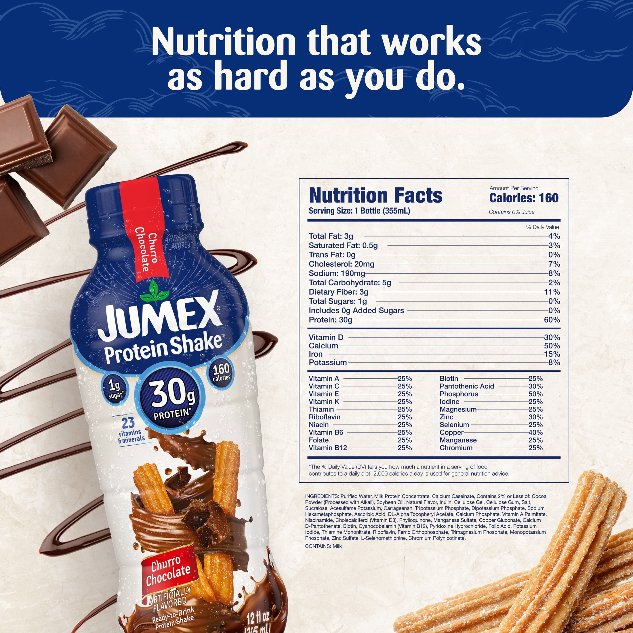 Jumex Protein Shake Churro Chocolate, 30g Protein, 12 fl oz, 4 Pack