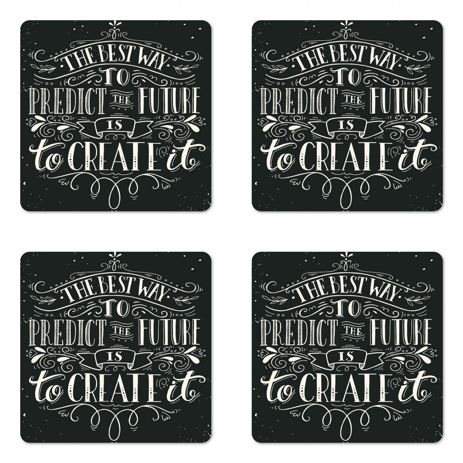 Vintage Coaster Set of 4, Hand Lettering on a Grunge Design Inspired
