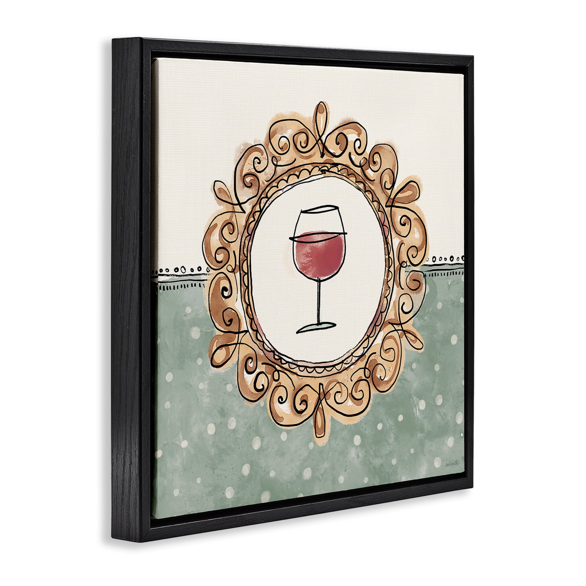 Stupell Industries Wine with Classic Border Food & Beverage Painting Black Floater Framed Canvas Art Print Wall Art, 18 x 18