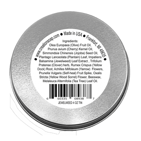 Jewelweed Herbal Salve Tin 4 oz - Itchy Rashes, Red Patchy Skin, Bug Bites, Burns and Wound Salve.