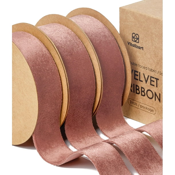 Juego de cintas de terciopelo Vitalizart, 3 rollos, 2,5 cm x 14 m, color rosa