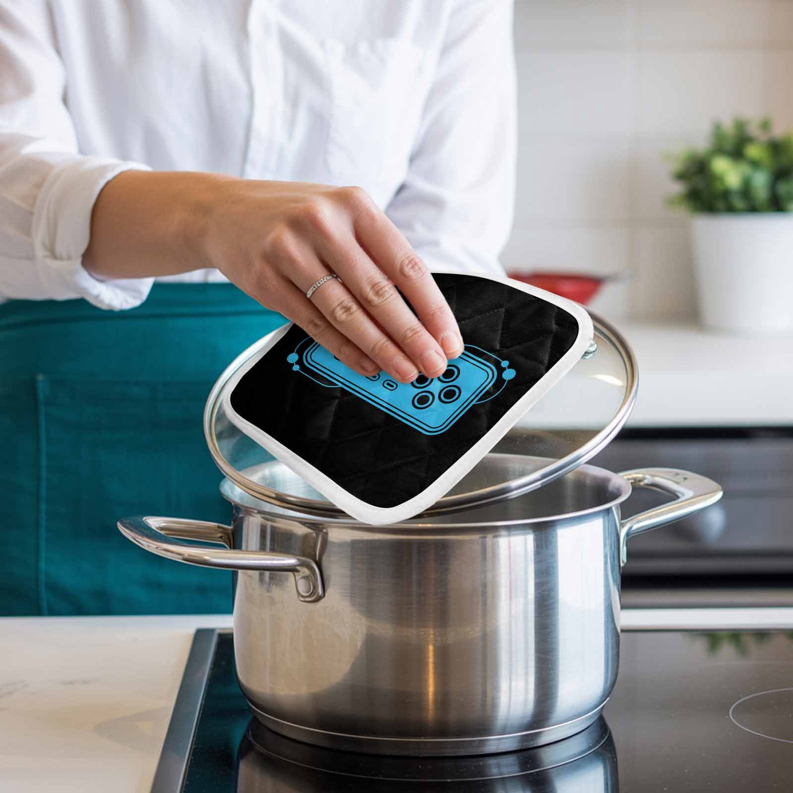 Blue Game Handle Pot Holders for Kitchen Heatproof Potholder, 3 Pack Video Gamer Console Earphones Black Hot Pads Multipurpose Oven Pads Cloth Potholders Trivet for Cooking Baking