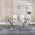 thumbnail image 3 of 63" Rectangular Clear Tempered Glass Dining Table for 4-6 People, Modern Kitchen Table with Two X-Shaped Metal Legs, Dining Table for Kitchen, Living Room, 3 of 7