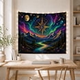 thumbnail image 5 of Golden Compass Rose & Moon Phase in a Nebula Sky, Mystical Fantasy Celestial Art for Space Lovers, Ornate Cosmic Wall Decor, Birthday Gift, Tapestry Wall Hanging for Bedroom and Living Room, 5 of 7