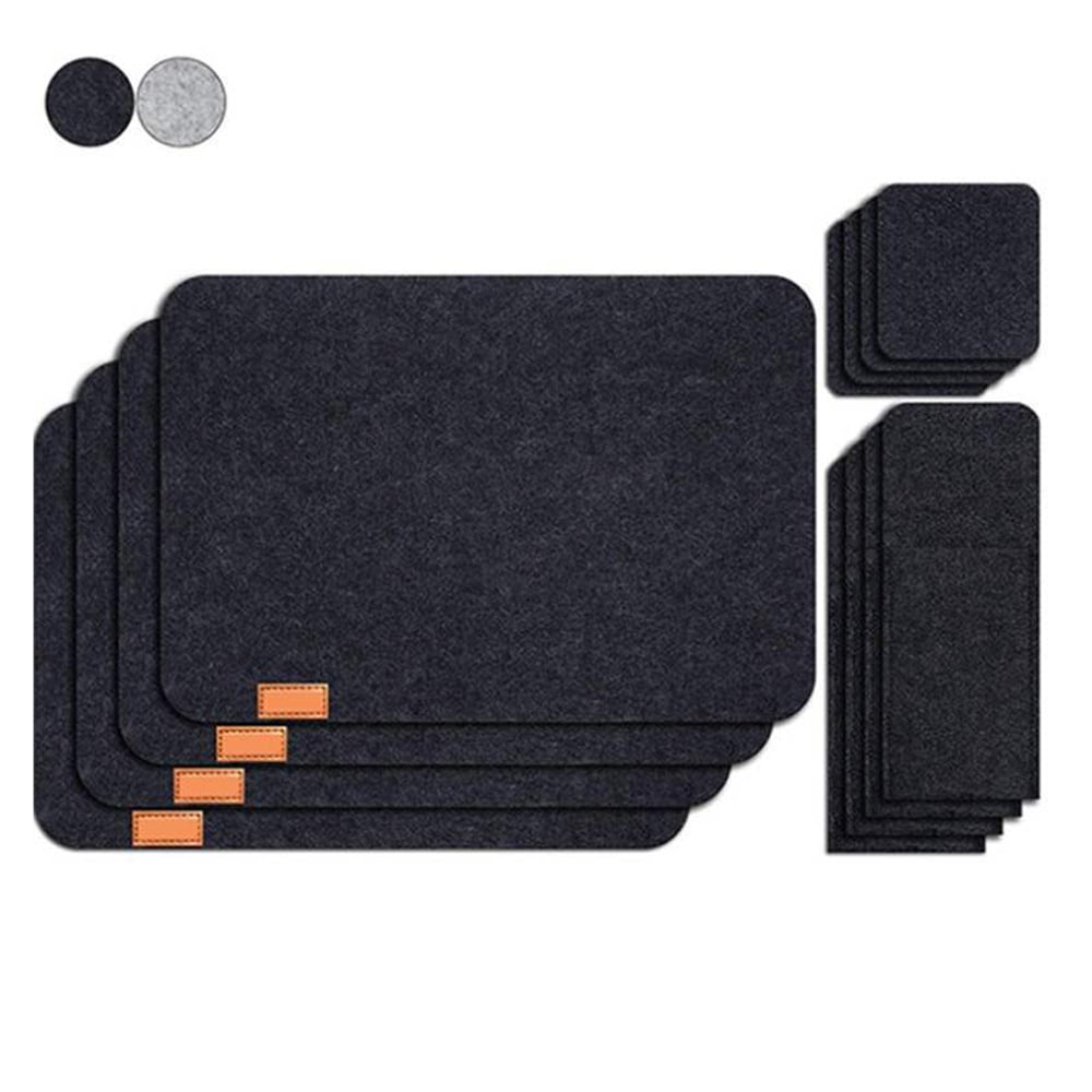 6 Coasters Felt Placemats Cutlery Set and 6 Cutlery Bags（Deep Grey） Heat-Resistant Placemats Stain Resistant Anti-Skid Washable Set of 6 for Home Kitchen Dinning Restaurant with 6 Place mats 
