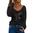 thumbnail image 2 of Camiseta de manga larga con cuello en V para mujer a la moda, blusa suelta con estampado de otoño Fridja  bvmnju4635, 2 of 5