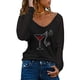 thumbnail image 2 of Camiseta de manga larga con cuello en V para mujer a la moda, blusa suelta con estampado de otoño Fridja  bvmnju4636, 2 of 5