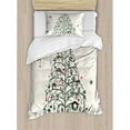 thumbnail image 3 of Christmas Duvet Cover Set Queen Size, Fairies with Wands and Tree Hand Drawn Style with Wreath and Stockings Image, Decorative 3 Piece Bedding Set with 2 Pillow Shams, Red and Green, by Ambesonne, 3 of 3