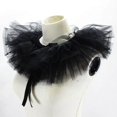 thumbnail image 2 of Women Tulle Ruffle Collar Halloween Costume Accessory Shawl Lapel Detachable Black, 2 of 6