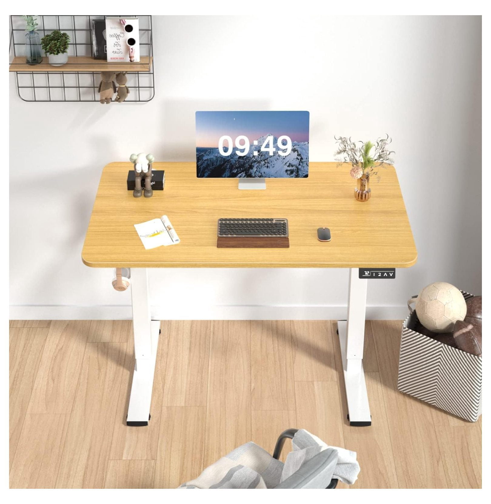 WDZS Electric Height Adjustable Standing Desk Large 40 x 24 Inches Sit Stand up Desk Home Office Computer Desk Memory Preset with T-Shaped Metal Bracket, Wood