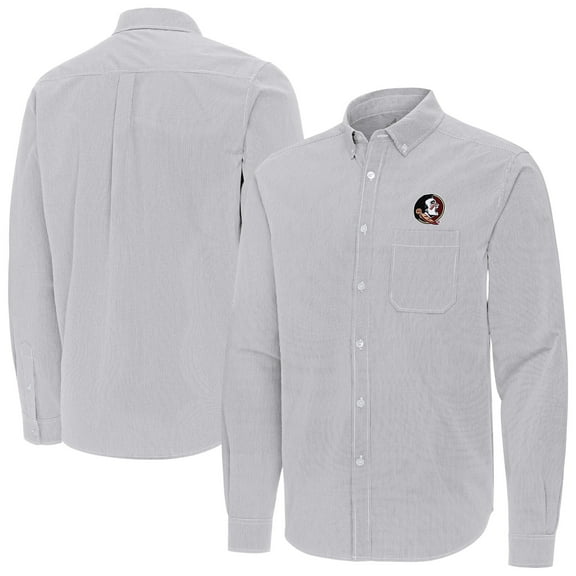 Men's Antigua Gray Florida State Seminoles Porter Woven Tri-Blend Long Sleeve Button-Down Shirt