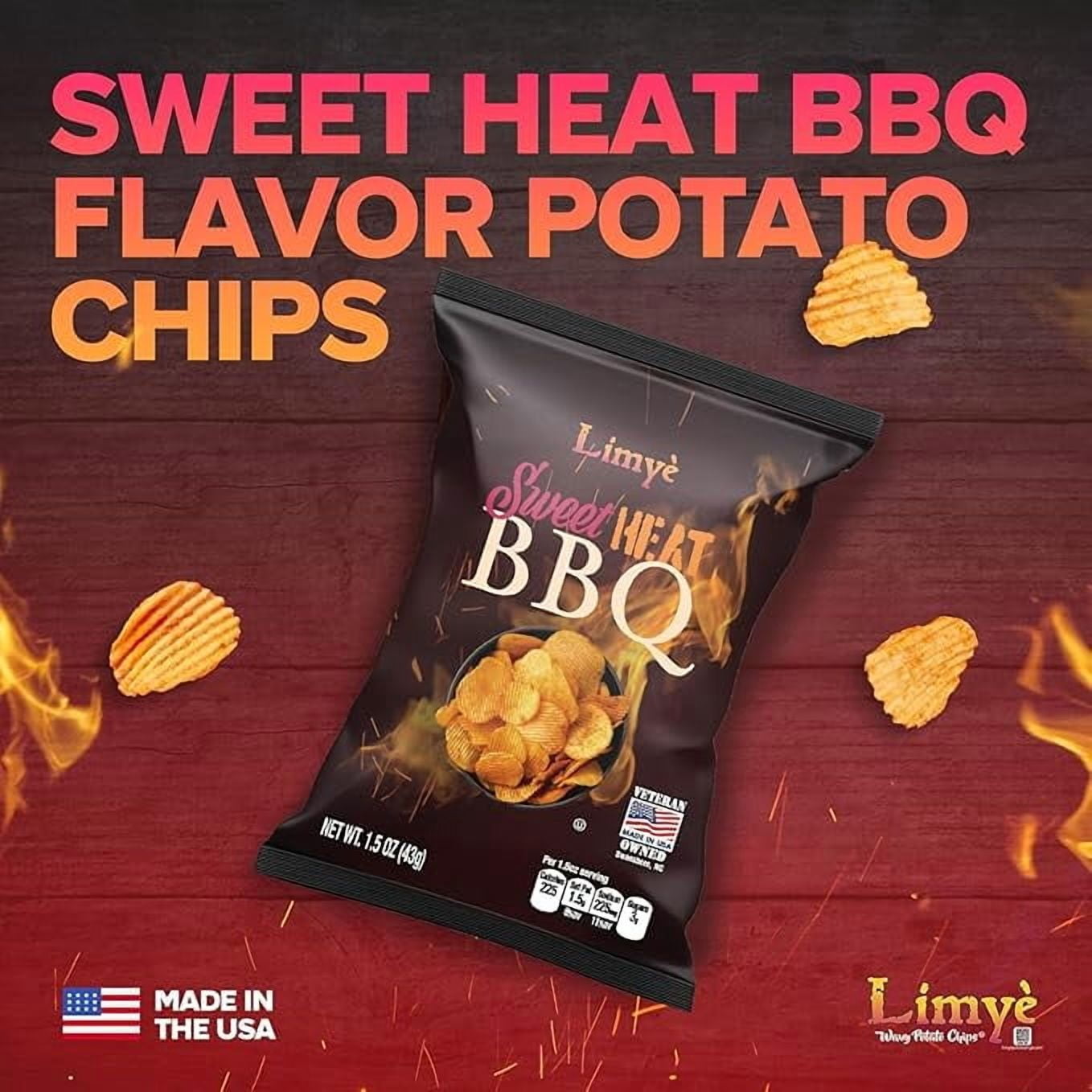 Limyè Sweet Heat BBQ Flavored Potato Chips - Certified Kosher & Allergen-Free - Vegan potato chips, Sweet Heat BBQ Flavor, 1.5 oz, Pack of 24