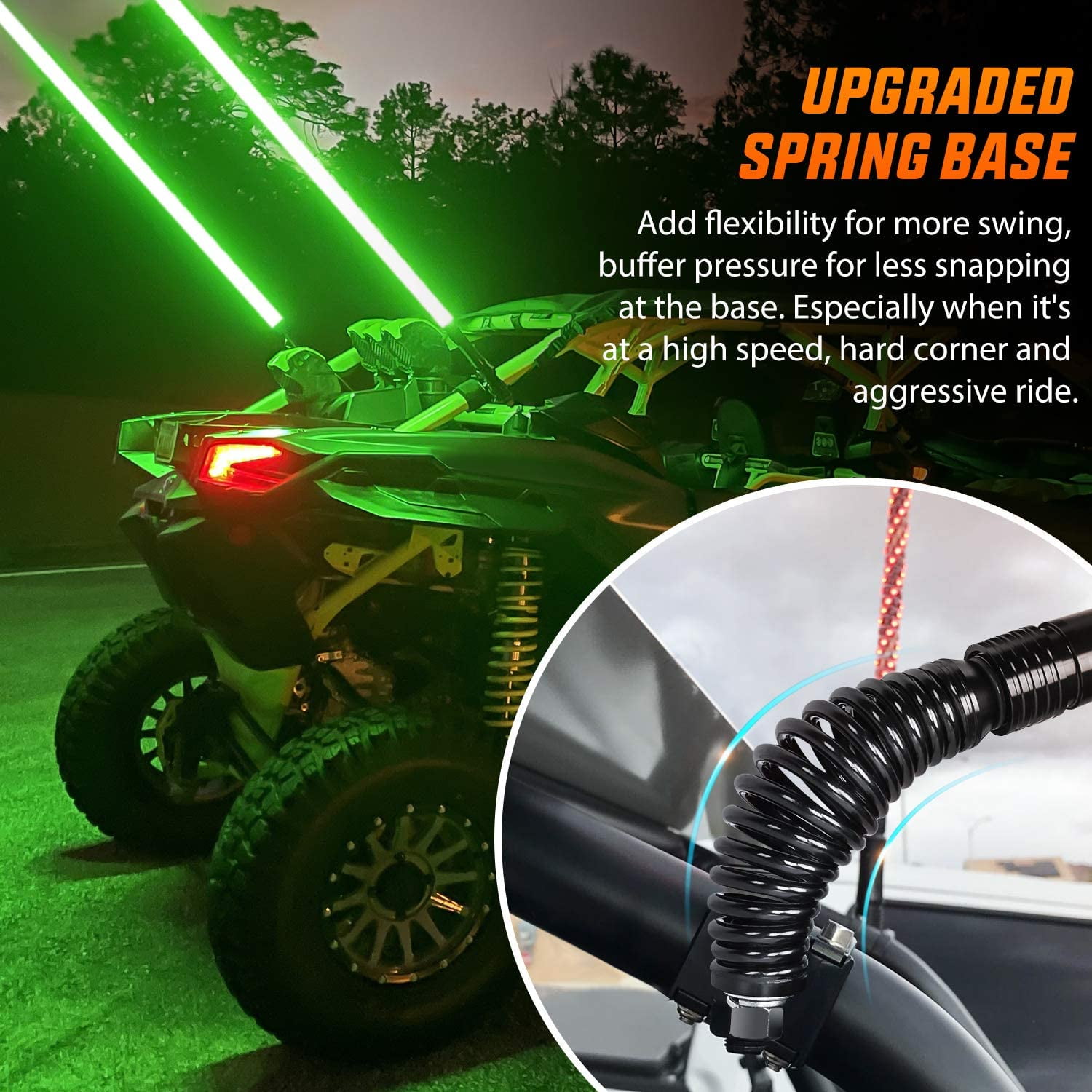 Nilight 2PCS 6FT Spiral RGB Led Whip Light with Spring Base Chasing Light RF Remote Control Lighted Antenna Whips for Can-Am ATV UTV RZR Polaris Dune Buggy Offroad Truck