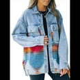 thumbnail image 1 of Chaqueta Vaquera de Larga con Solapa Holgada y Parches para Mujer, Estilo Retro con Borde Sin Rematar, de Medio. Naranja L, 1 of 7