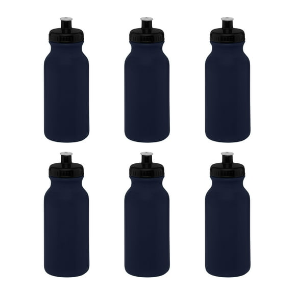 Water Bottle with Push Cap 20 oz. Set of 6, Bulk Pack - Reusable, Leak Proof, Perfect for Gym, Hiking, Camping, Outdoor Sports - Navy Blue
