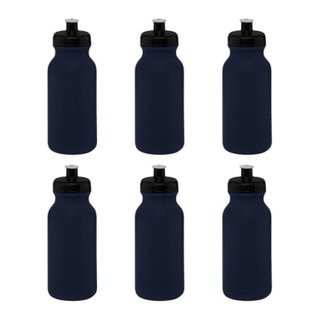 

Water Bottle with Push Cap 20 oz. Set of 6 Bulk Pack - Reusable Leak Proof Perfect for Gym Hiking Camping Outdoor Sports - Navy Blue