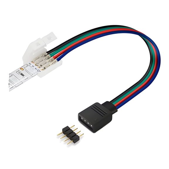 10pcs 4-Wire Solderless Clip to 4-pin Male 6-inch Cable for RGB LED Strip Light