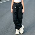 thumbnail image 5 of CPNG Girls Cargo Pants Solid Color Elastic High Waist Straight Wide Leg Baggy Cargo Sweatpants Lightweight Streetwear Casual Cargo Trousers, 5 of 6