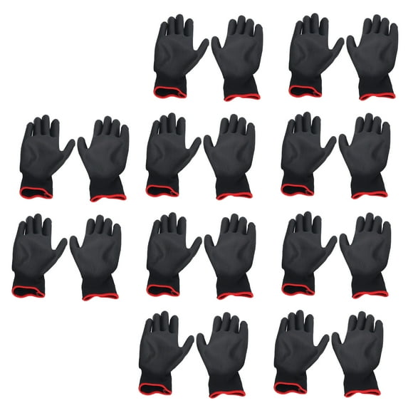 Work Gloves Men, Work Gloves Pack 10 Pairs Safety Work Gloves PU Coated Static Proof Nylon General Black with Red Edge for Lab, Electronic Workshop, Gardening