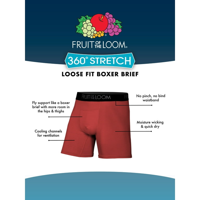 Fruit of the Loom Men's 360 Stretch Boxer Briefs (Quick Dry & Moisture  Wicking) : : Clothing, Shoes & Accessories