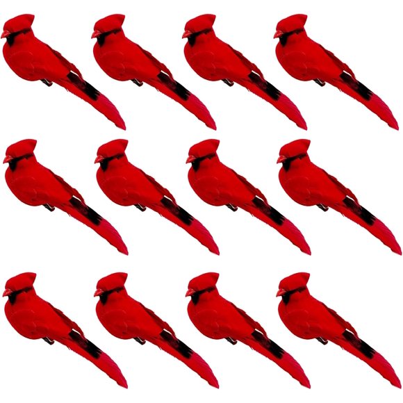 FBIRDY 12 Pcs Décor d'Oiseaux Rouges Artificiels Oiseaux Cardinaux Rouges de Noël pour Arbre de Noël Oiseaux Artificiels Clip Oiseaux pour Jardin Patio Couronne Designs