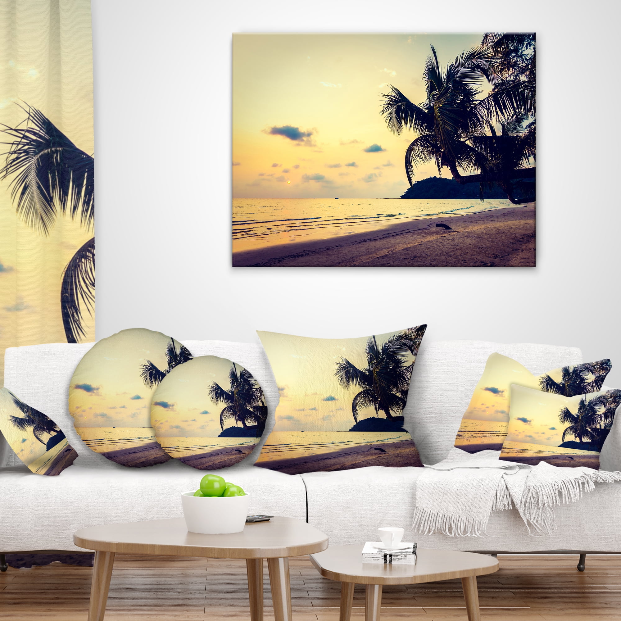 Designart Silhouette Coconut Tree - Seascape Throw Pillow - 12x20