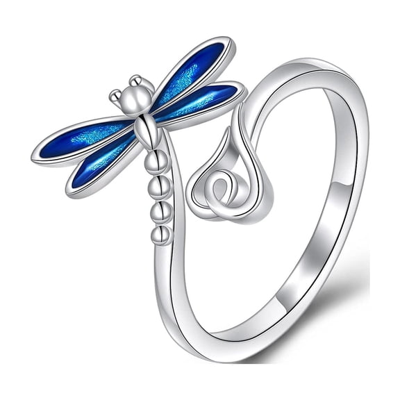 YAFEINI Dragonfly 925 Sterling Silver Ring for Women, Exquisite Adjustable Women's Jewelry Ring Beautiful Fashionable Ring for Women’s Day Gifts, Size 7