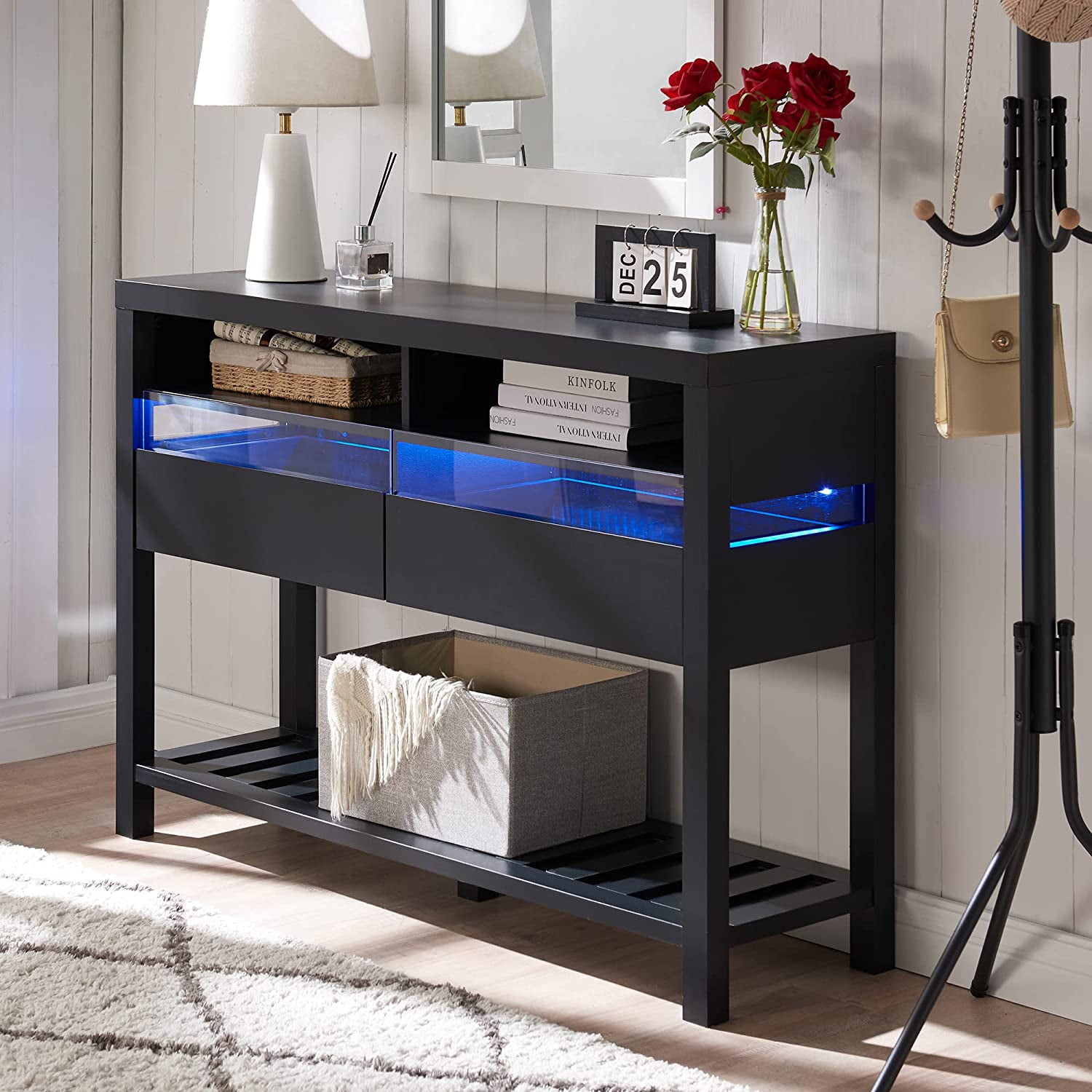OKD Narrow Console Table with Drawers and Storage for Entryway, Solid