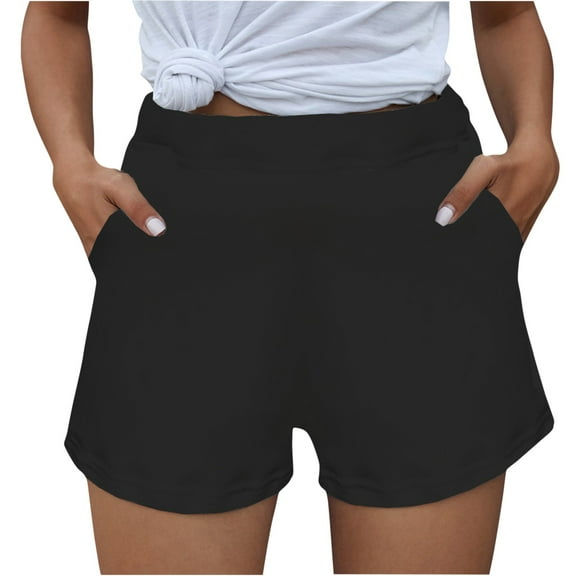 YOTMKGDO Slacks for Women Loose Cotton Women's Color Shorts Solid with Pockets Pants Casual Plus Size Pants Women's Pants Black L