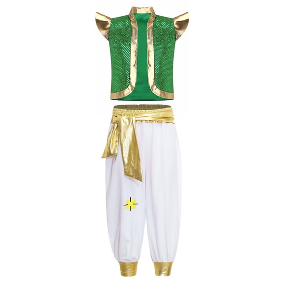 Aislor Boys Prince Outfits Shiny Sequins Top And Pants Set for Halloween Cosplay Green 6
