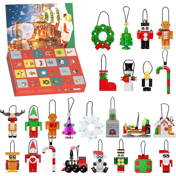 TRAHOO-Advent Calendar 2024 Christmas Ornament Decorative Pendant Sets Santa Claus Building Toys Sets,Compatible with Lego,24 Days Countdown to Christmas Toys Gifts for Boys and Girls Kids 6+