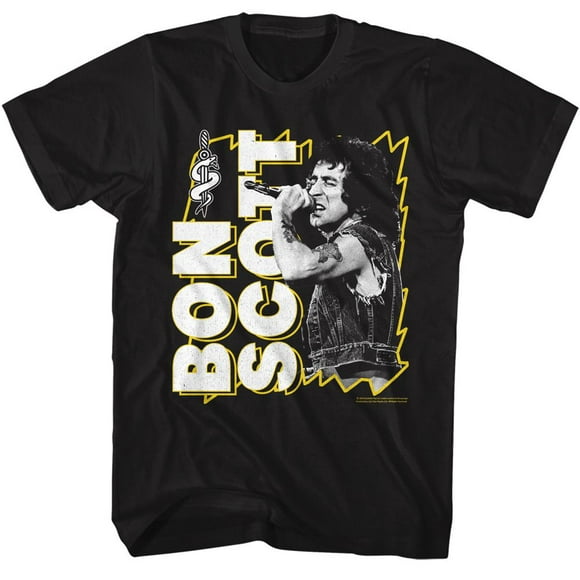 Bon Scott AC/DC Lightning Frame Black Adult T-Shirt
