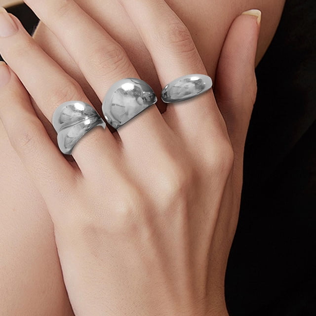 3 anillos para mujer, anillos apilables, joyería, anillos abiertos de moda, anillos para s para cumpleaños, día de San Valentín, vacaciones, bo Plata