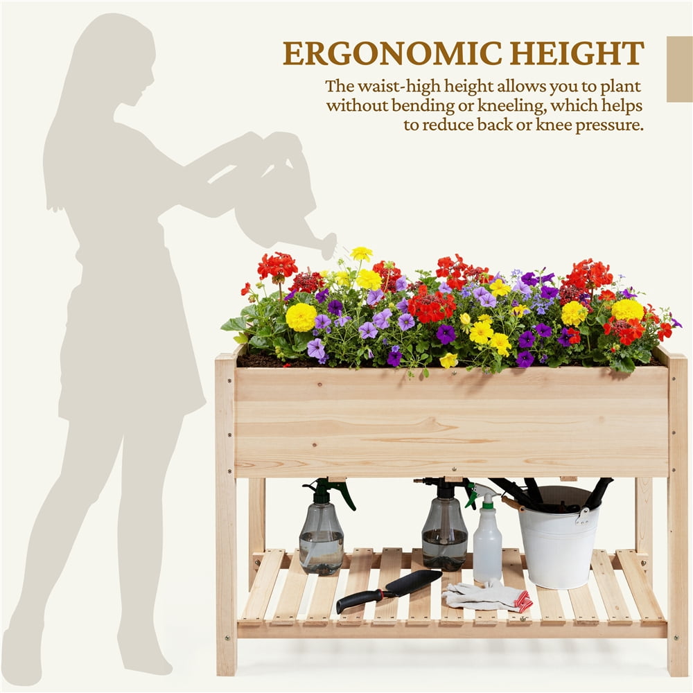 Alden design 2 Tiers Wood Elevated Raised Garden Bed Planter Box for Vegetables Flowers Herbs Outdoor/Indoor